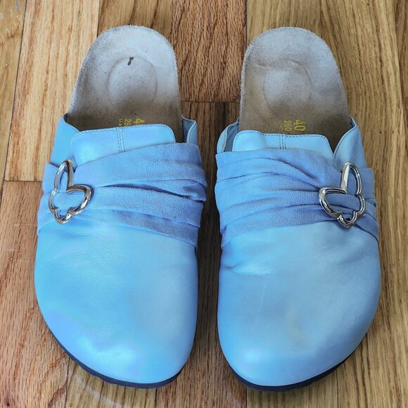 BIRKENSTOCK TATAMI Blue Leather Mule Clog Comfort Shoes Butterfly - Picture 1 of 6
